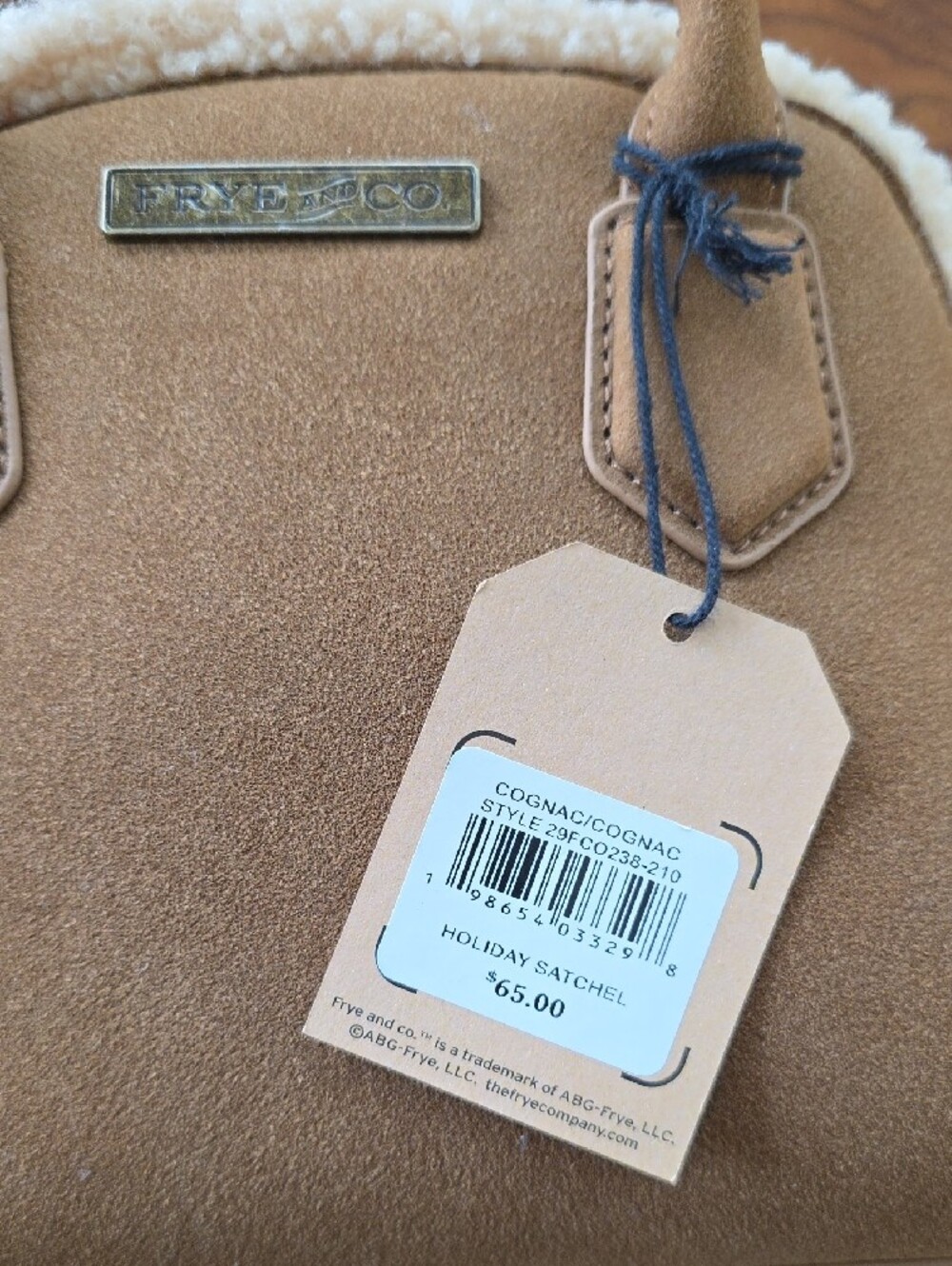 Frye & Co. Holiday Satchel Cognac Sherpa Trim Crossbody Bag - NEW - Picture 2 of 11